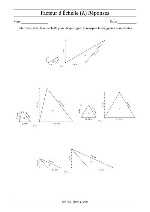 Déterminer les Facteurs d'Échelles des Triangles et Déterminer les Longeurs Manquantes (Facteur d'Échelle en Nombre Entier) (A) page 2