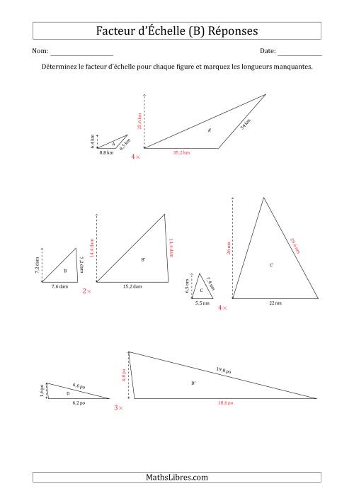 Déterminer les Facteurs d'Échelles des Triangles et Déterminer les Longeurs Manquantes (Facteur d'Échelle en Nombre Entier) (B) page 2