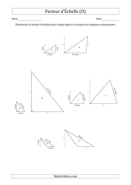 Déterminer les Facteurs d'Échelles des Triangles et Déterminer les Longeurs Manquantes (Facteur d'Échelle en Nombre Entier) (D)