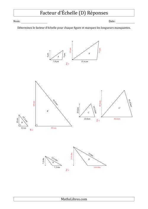 Déterminer les Facteurs d'Échelles des Triangles et Déterminer les Longeurs Manquantes (Facteur d'Échelle en Nombre Entier) (D) page 2