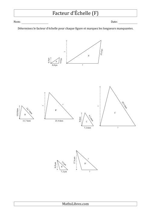 Déterminer les Facteurs d'Échelles des Triangles et Déterminer les Longeurs Manquantes (Facteur d'Échelle en Nombre Entier) (F)