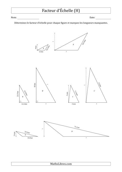 Déterminer les Facteurs d'Échelles des Triangles et Déterminer les Longeurs Manquantes (Facteur d'Échelle en Nombre Entier) (H)