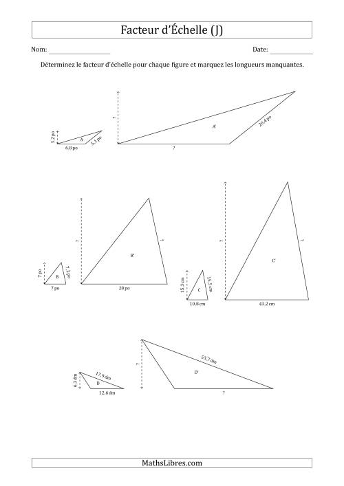 Déterminer les Facteurs d'Échelles des Triangles et Déterminer les Longeurs Manquantes (Facteur d'Échelle en Nombre Entier) (J)