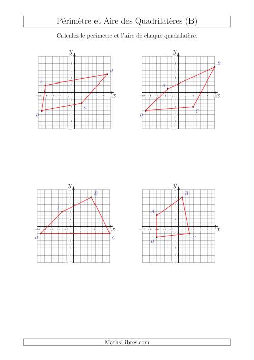 Calcul du Périmètre et de l'Aire des Triangles sur un Plan de Quadrilatères (B)