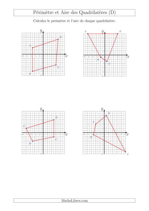 Calcul du Périmètre et de l'Aire des Triangles sur un Plan de Quadrilatères (D)
