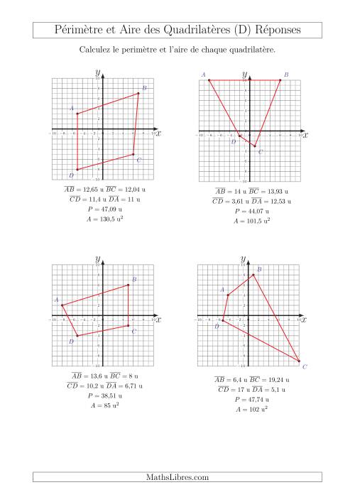 Calcul du Périmètre et de l'Aire des Triangles sur un Plan de Quadrilatères (D) page 2