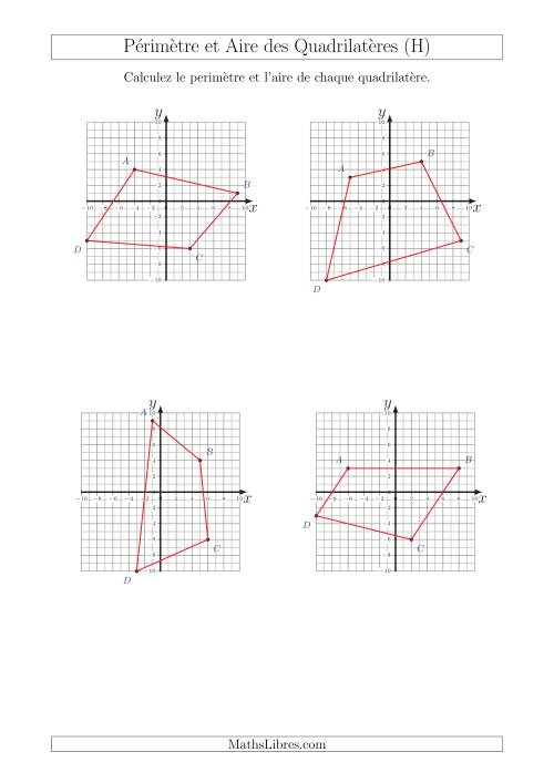 Calcul du Périmètre et de l'Aire des Triangles sur un Plan de Quadrilatères (H)