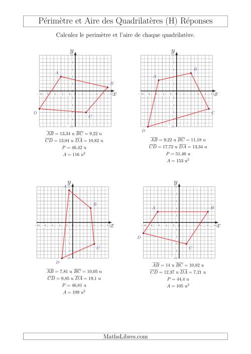 Calcul du Périmètre et de l'Aire des Triangles sur un Plan de Quadrilatères (H) page 2