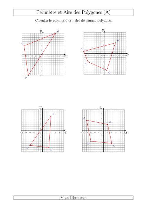 Calcul du Périmètre et de l'Aire des Triangles et Quadrilatères sur un Plan de Coordonnées (A)