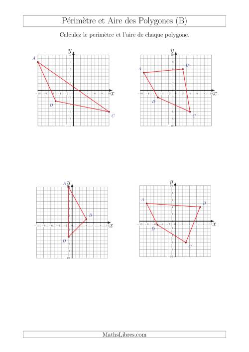 Calcul du Périmètre et de l'Aire des Triangles et Quadrilatères sur un Plan de Coordonnées (B)