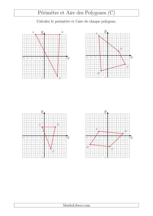 Calcul du Périmètre et de l'Aire des Triangles et Quadrilatères sur un Plan de Coordonnées (C)