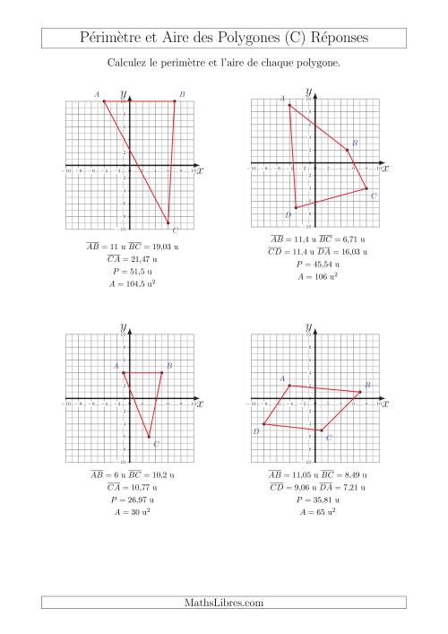 Calcul du Périmètre et de l'Aire des Triangles et Quadrilatères sur un Plan de Coordonnées (C) page 2