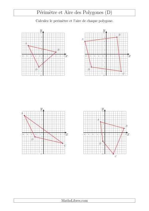 Calcul du Périmètre et de l'Aire des Triangles et Quadrilatères sur un Plan de Coordonnées (D)