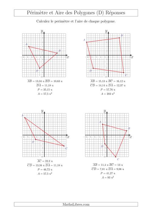 Calcul du Périmètre et de l'Aire des Triangles et Quadrilatères sur un Plan de Coordonnées (D) page 2