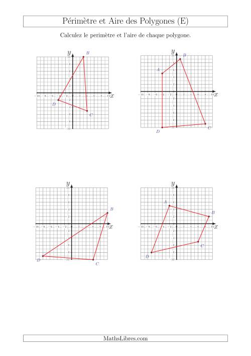 Calcul du Périmètre et de l'Aire des Triangles et Quadrilatères sur un Plan de Coordonnées (E)