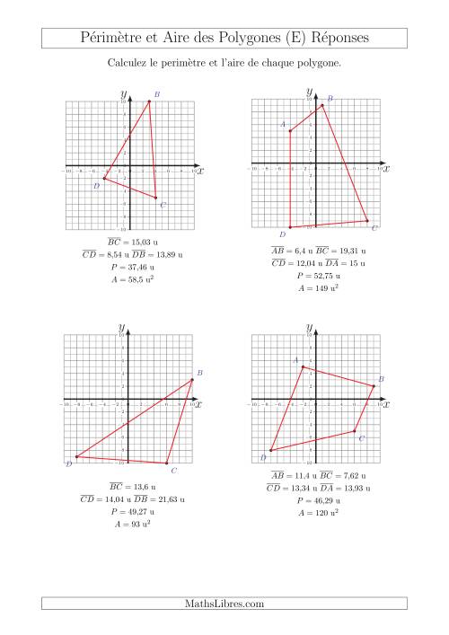 Calcul du Périmètre et de l'Aire des Triangles et Quadrilatères sur un Plan de Coordonnées (E) page 2