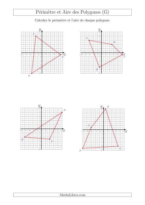 Calcul du Périmètre et de l'Aire des Triangles et Quadrilatères sur un Plan de Coordonnées (G)