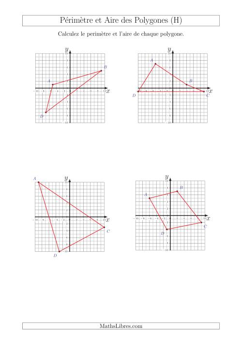 Calcul du Périmètre et de l'Aire des Triangles et Quadrilatères sur un Plan de Coordonnées (H)
