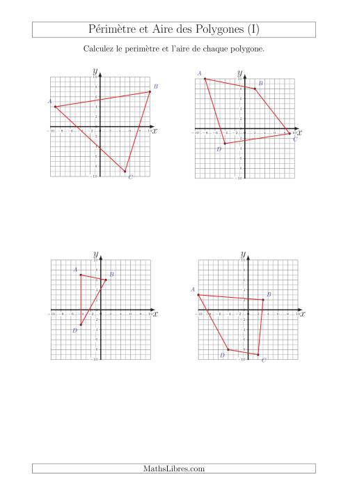 Calcul du Périmètre et de l'Aire des Triangles et Quadrilatères sur un Plan de Coordonnées (I)