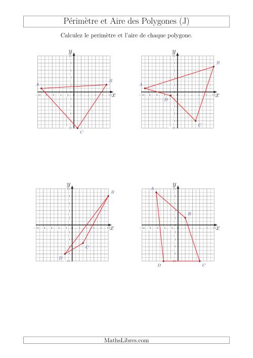 Calcul du Périmètre et de l'Aire des Triangles et Quadrilatères sur un Plan de Coordonnées (J)