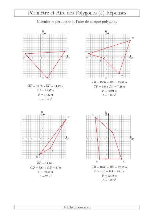 Calcul du Périmètre et de l'Aire des Triangles et Quadrilatères sur un Plan de Coordonnées (J) page 2