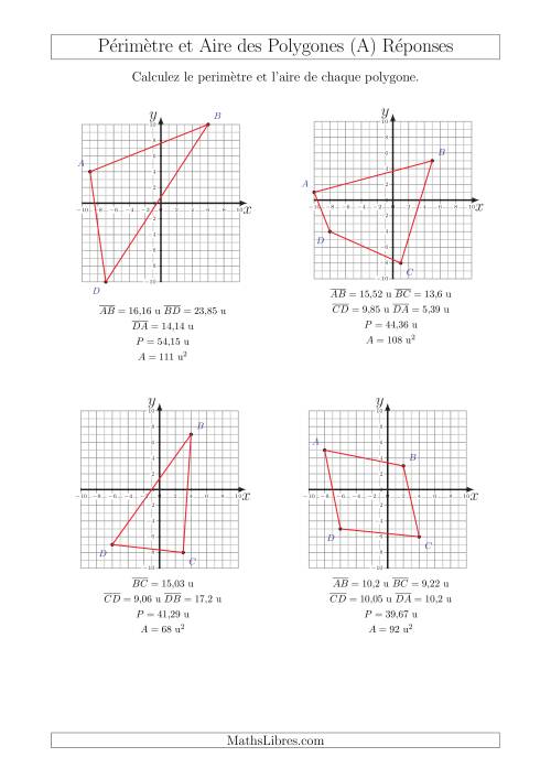 Calcul du Périmètre et de l'Aire des Triangles et Quadrilatères sur un Plan de Coordonnées (Tout) page 2