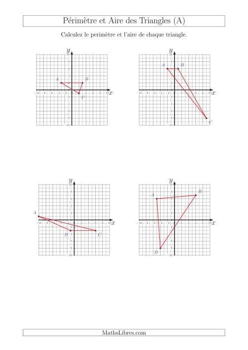 Calcul du Périmètre et de l'Aire des Triangles sur un Plan de Coordonnées (A)