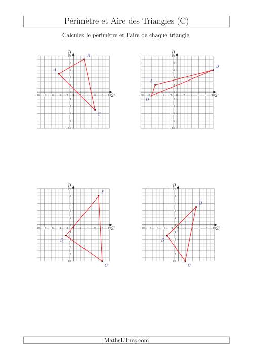 Calcul du Périmètre et de l'Aire des Triangles sur un Plan de Coordonnées (C)