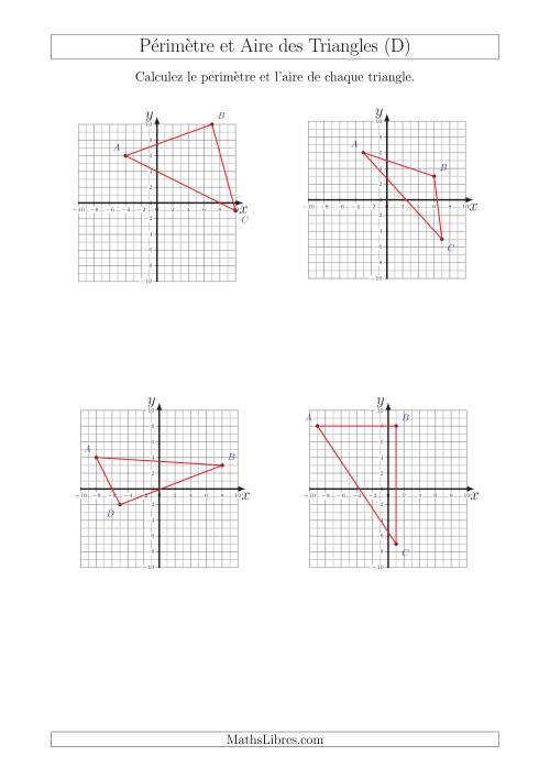 Calcul du Périmètre et de l'Aire des Triangles sur un Plan de Coordonnées (D)