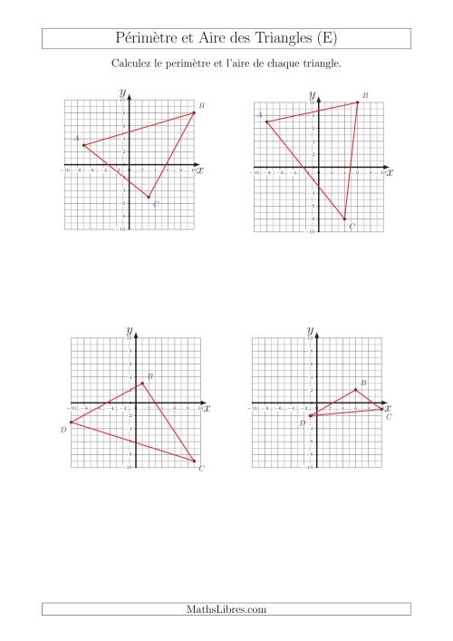 Calcul du Périmètre et de l'Aire des Triangles sur un Plan de Coordonnées (E)