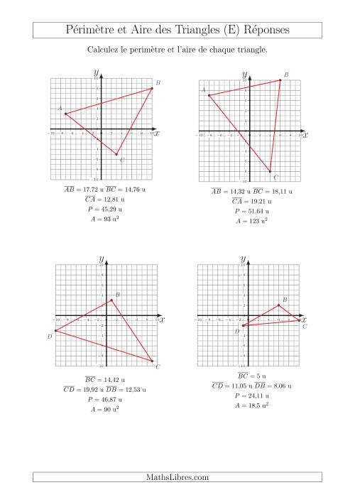 Calcul du Périmètre et de l'Aire des Triangles sur un Plan de Coordonnées (E) page 2