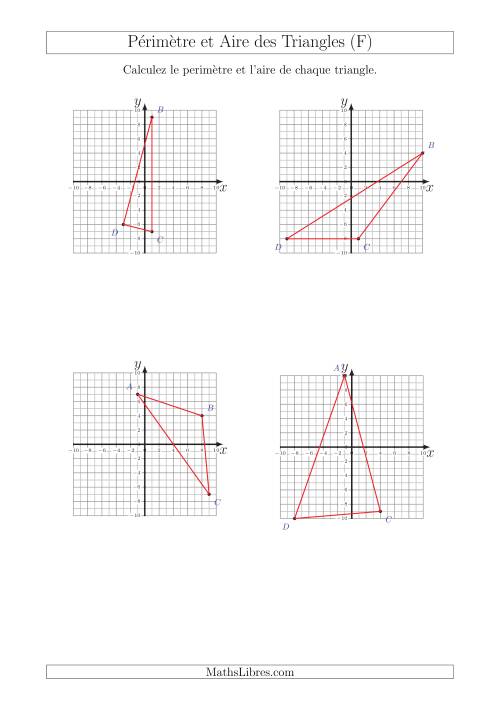 Calcul du Périmètre et de l'Aire des Triangles sur un Plan de Coordonnées (F)