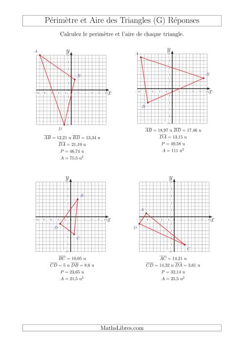 Calcul du Périmètre et de l'Aire des Triangles sur un Plan de Coordonnées (G) page 2