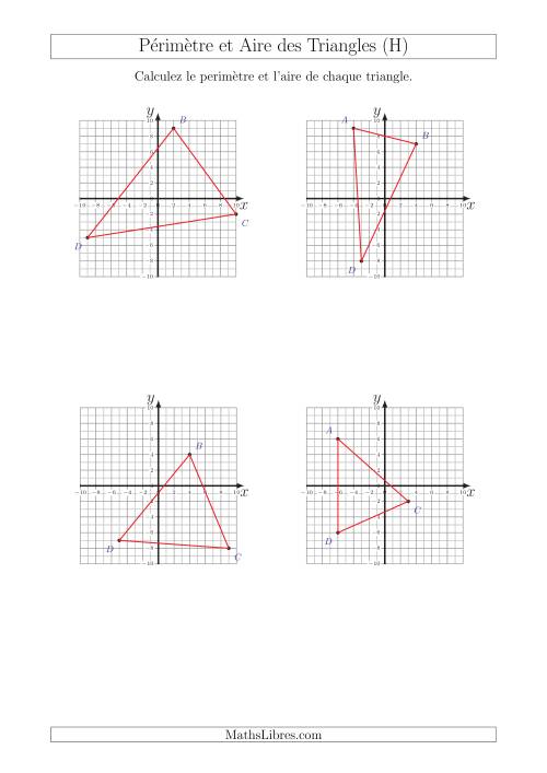 Calcul du Périmètre et de l'Aire des Triangles sur un Plan de Coordonnées (H)