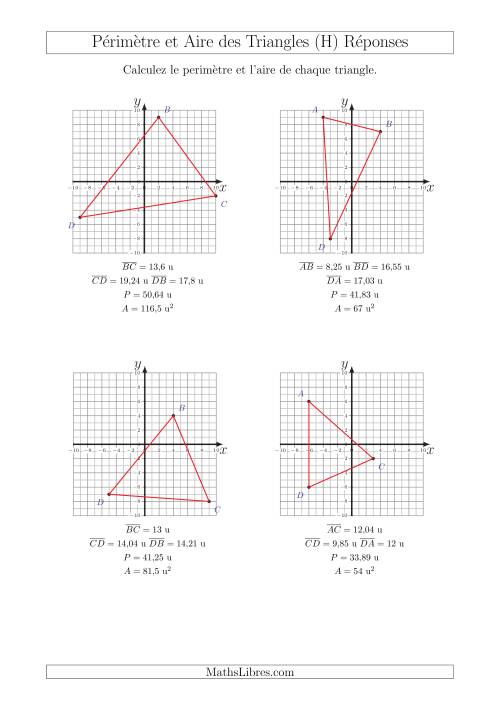 Calcul du Périmètre et de l'Aire des Triangles sur un Plan de Coordonnées (H) page 2