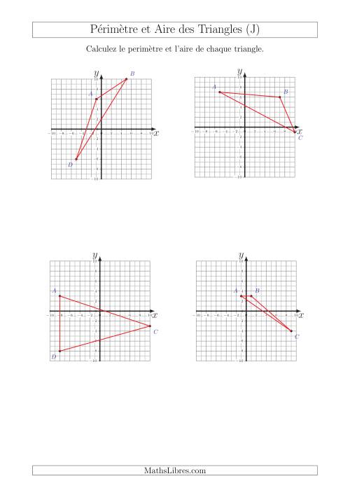 Calcul du Périmètre et de l'Aire des Triangles sur un Plan de Coordonnées (J)