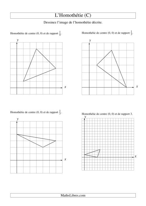 Homothéties de figures à 3 sommets par rapport à l'origine -- 1er quadrant (C)