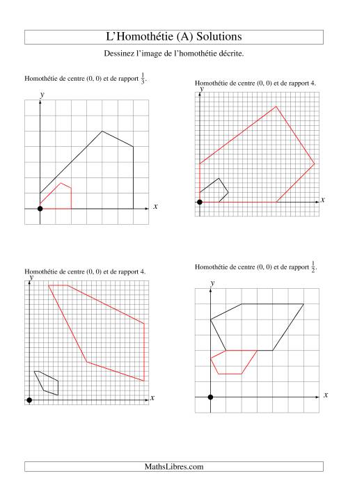 Homothéties de figures à 5 sommets par rapport à l'origine -- 1er quadrant (A) page 2
