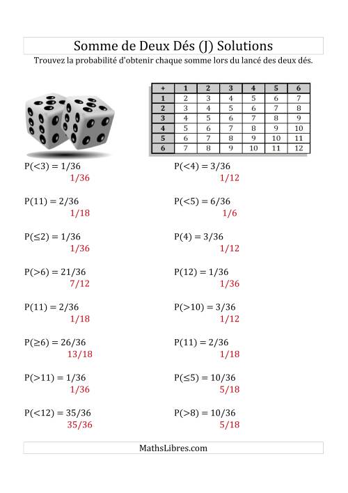 Probabilité --  Somme de deux dés (avec tableau) (J) page 2