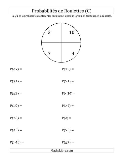 Probabilité -- Roulette à 4 sections (C)