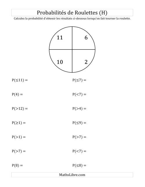 Probabilité -- Roulette à 4 sections (H)
