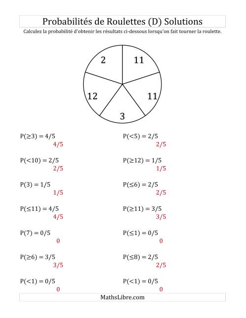 Probabilité -- Roulette à 5 sections (D) page 2