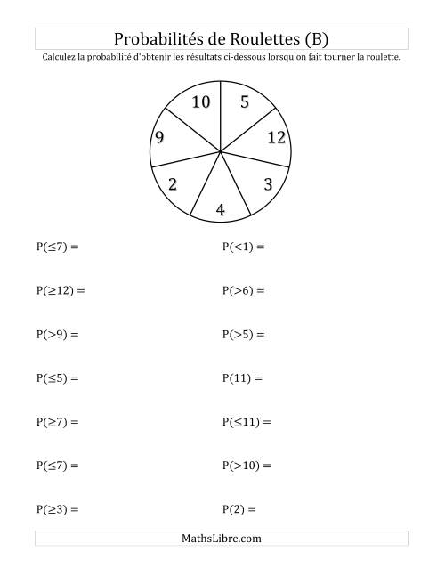 Probabilité -- Roulette à 7 sections (B)