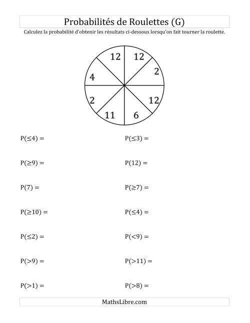 Probabilité -- Roulette à 8 sections (G)