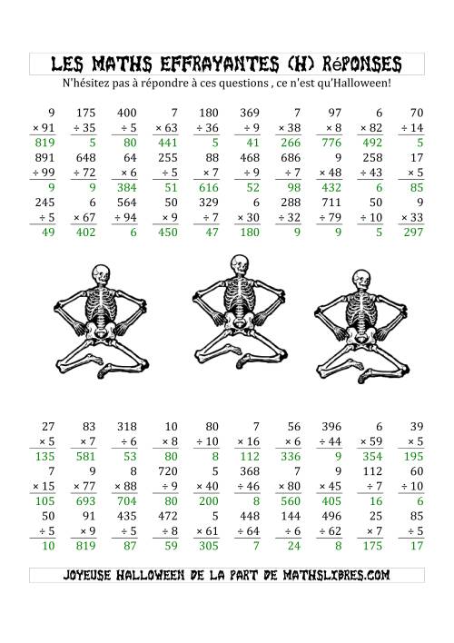 Les Maths Effrayantes (Multiplication & Division à Un, Deux ou Trois Chiffres) (H) page 2