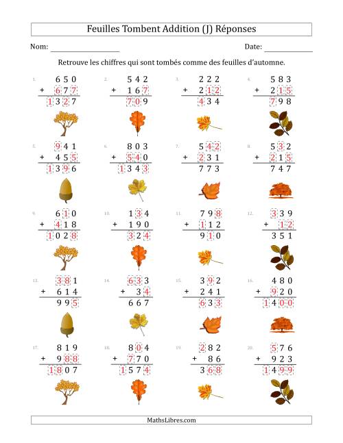 C'est l'automne, les chiffres sont tombés, Addition (Version Plus Facile) (J) page 2