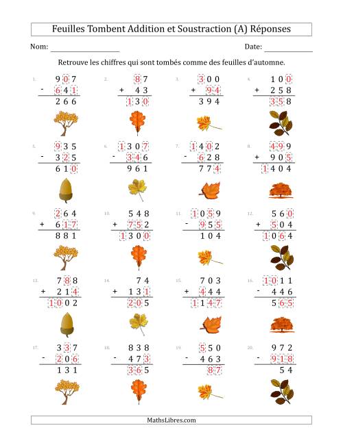 C'est l'automne, les chiffres sont tombés, Addition et Soustraction (Version Plus Facile) (A) page 2