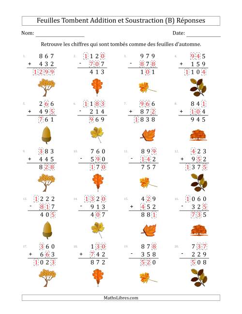 C'est l'automne, les chiffres sont tombés, Addition et Soustraction (Version Plus Facile) (B) page 2