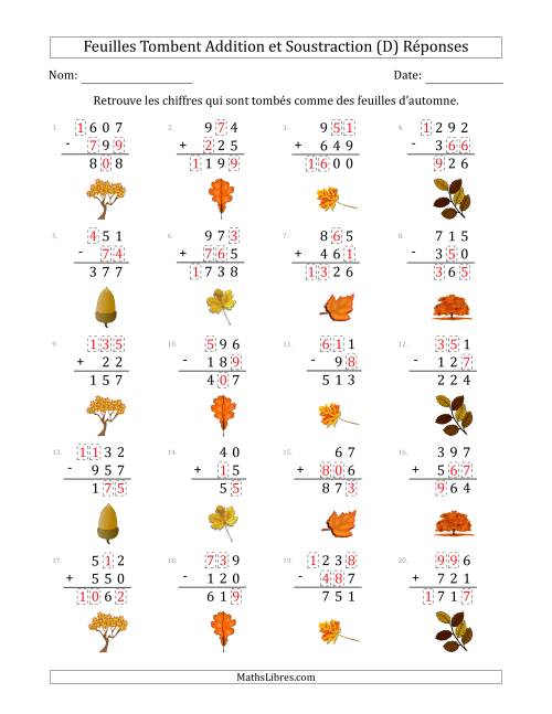 C'est l'automne, les chiffres sont tombés, Addition et Soustraction (Version Plus Facile) (D) page 2