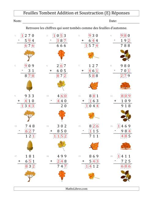 C'est l'automne, les chiffres sont tombés, Addition et Soustraction (Version Plus Facile) (E) page 2